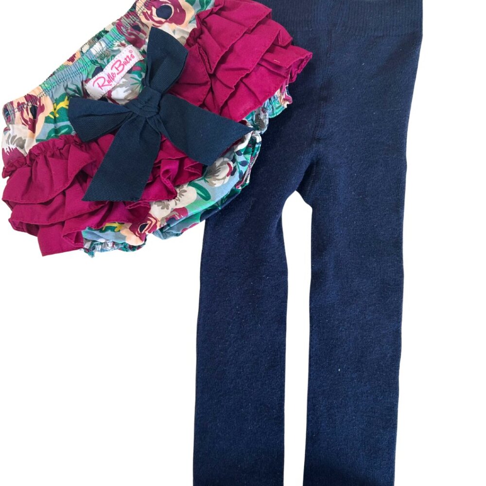 Ruffle Butts Baby Navy Floral Outfit
